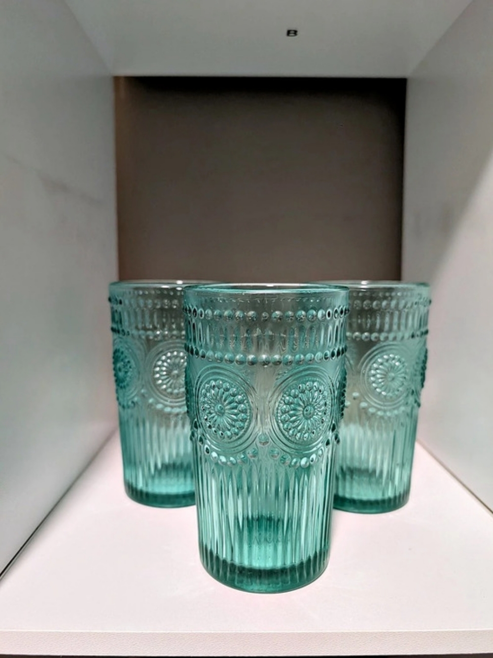 The Pioneer Woman Vintage Floral Embossed Teal Glass Tumblers Set